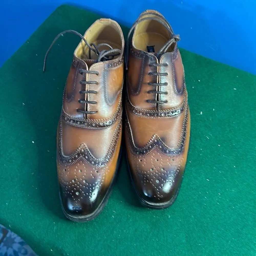 Vincent Cavallo Brown Leather Wingtip Dress Shoes Size 10 Lace-Up Oxford Men's